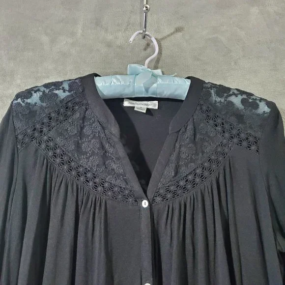 John Paul Richard Button Down Boho Bell Sleeve Overshirt w/Lace Black S - Picture 3 of 9